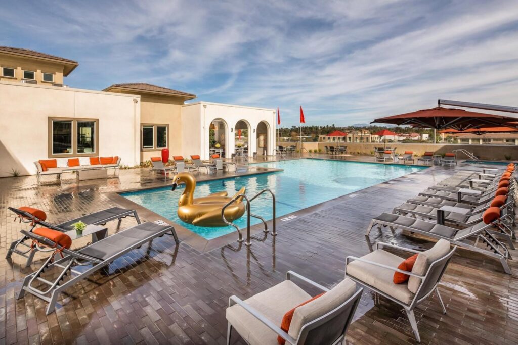 Resort-style swimming pool at Solaire apartments in Temecula, CA