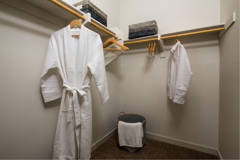 Closet with wooden hangers