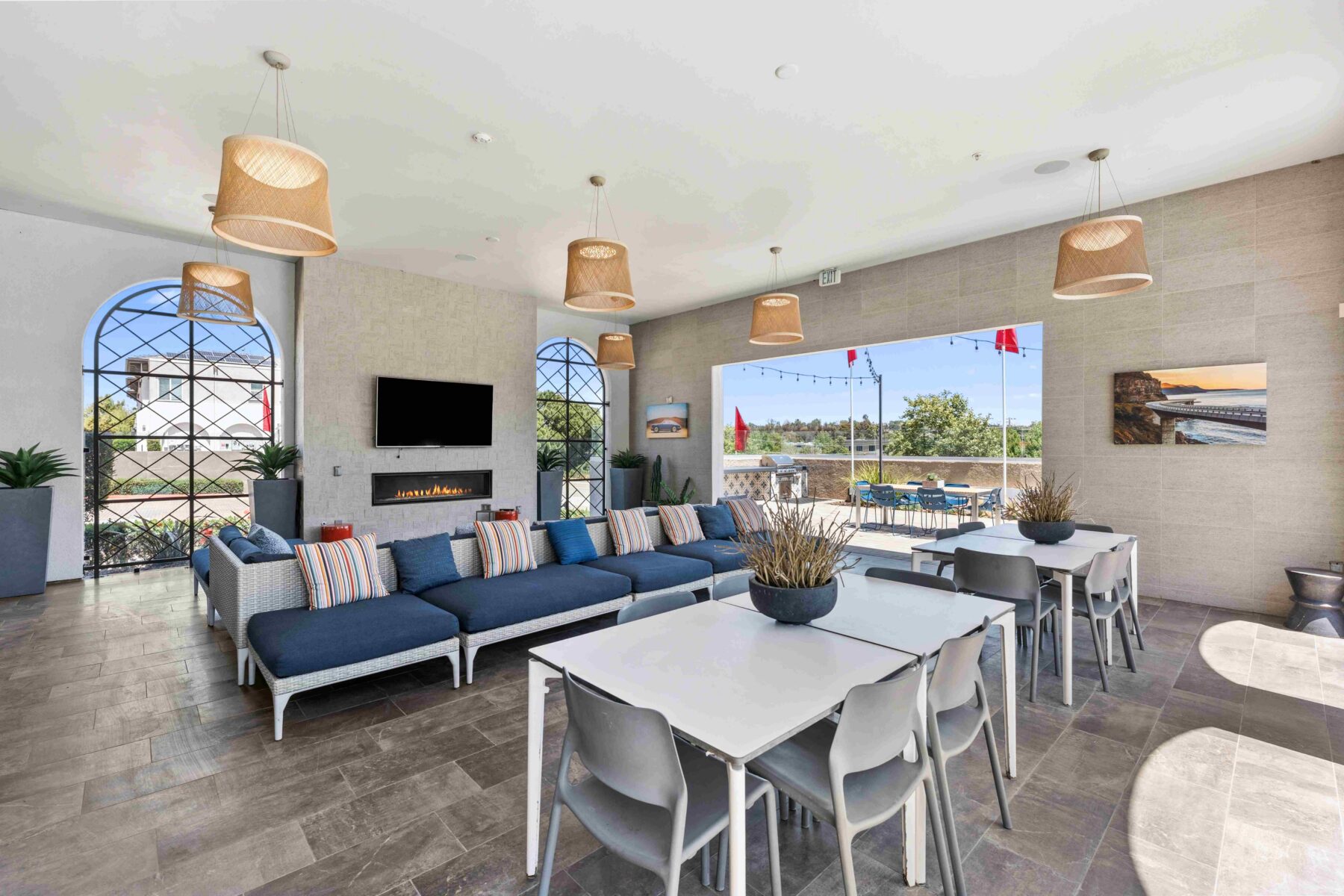 Resident clubhouse next to the pool at Solaire apartments in Temecula, CA.